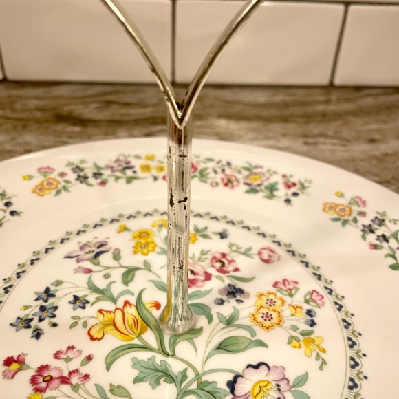 Royal Doulton Spring Glory Tidbit Tray Bone China with Silver Handle Vtg - Picture 7 of 11